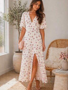 AFRM Zelda Maxi Dress Blanc Blush Floral/Revolve Romantic Boho